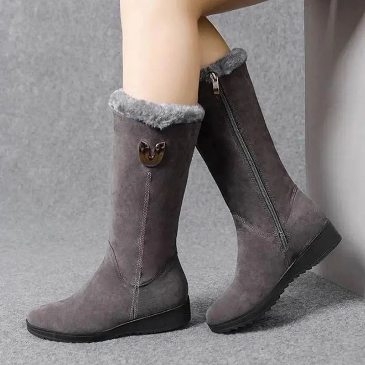 Valeria | Women's Flat Suede Boots with Interior Lining, Mid-Calf Shaft