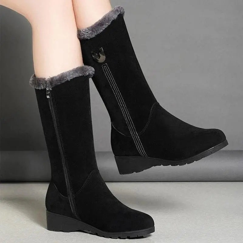Valeria | Women's Flat Suede Boots with Interior Lining, Mid-Calf Shaft