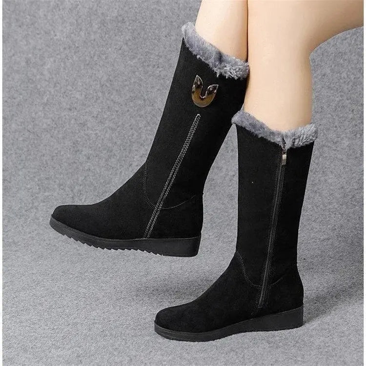 Valeria | Women's Flat Suede Boots with Interior Lining, Mid-Calf Shaft