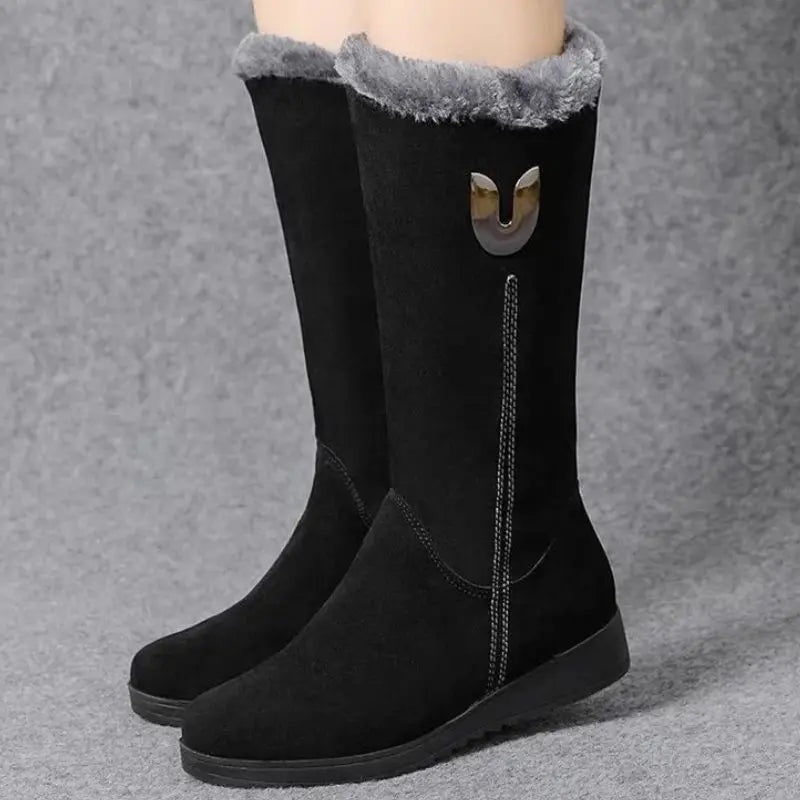 Valeria | Women's Flat Suede Boots with Interior Lining, Mid-Calf Shaft