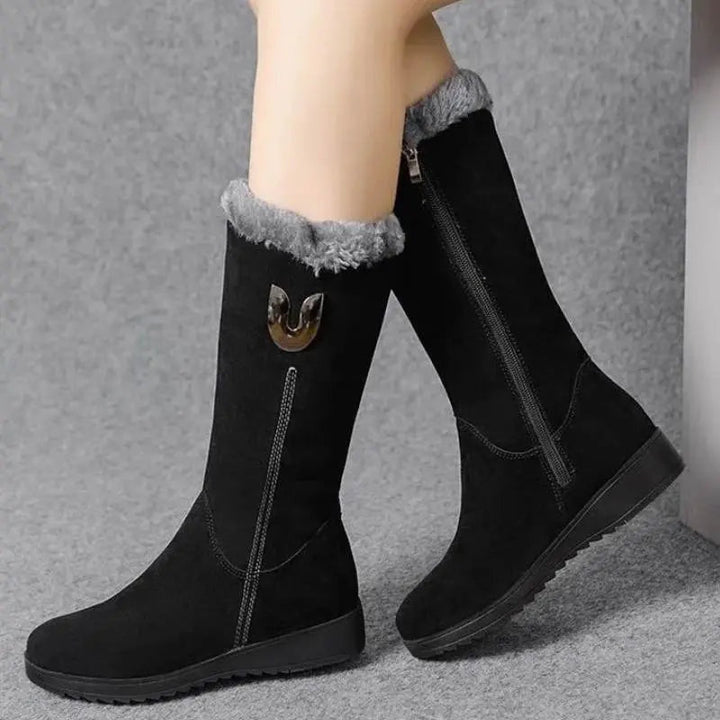 Valeria | Women's Flat Suede Boots with Interior Lining, Mid-Calf Shaft
