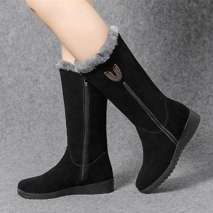 Valeria | Women's Flat Suede Boots with Interior Lining, Mid-Calf Shaft