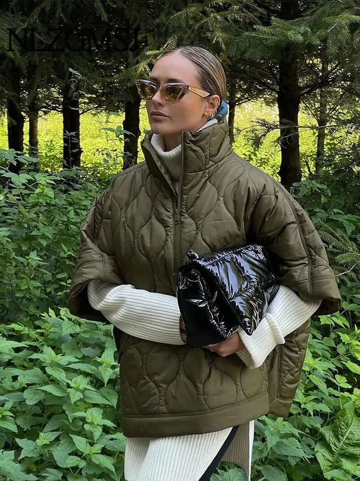 Loose quilted women's Blazer in olive green