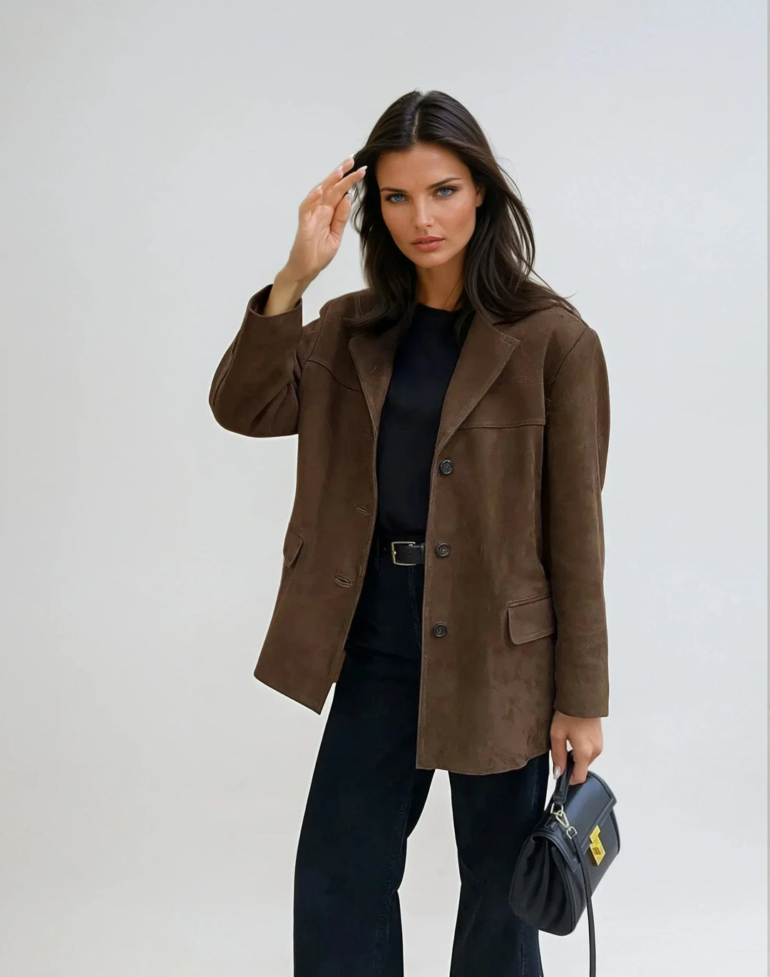 Women's Brown Suede Blazer with Pockets