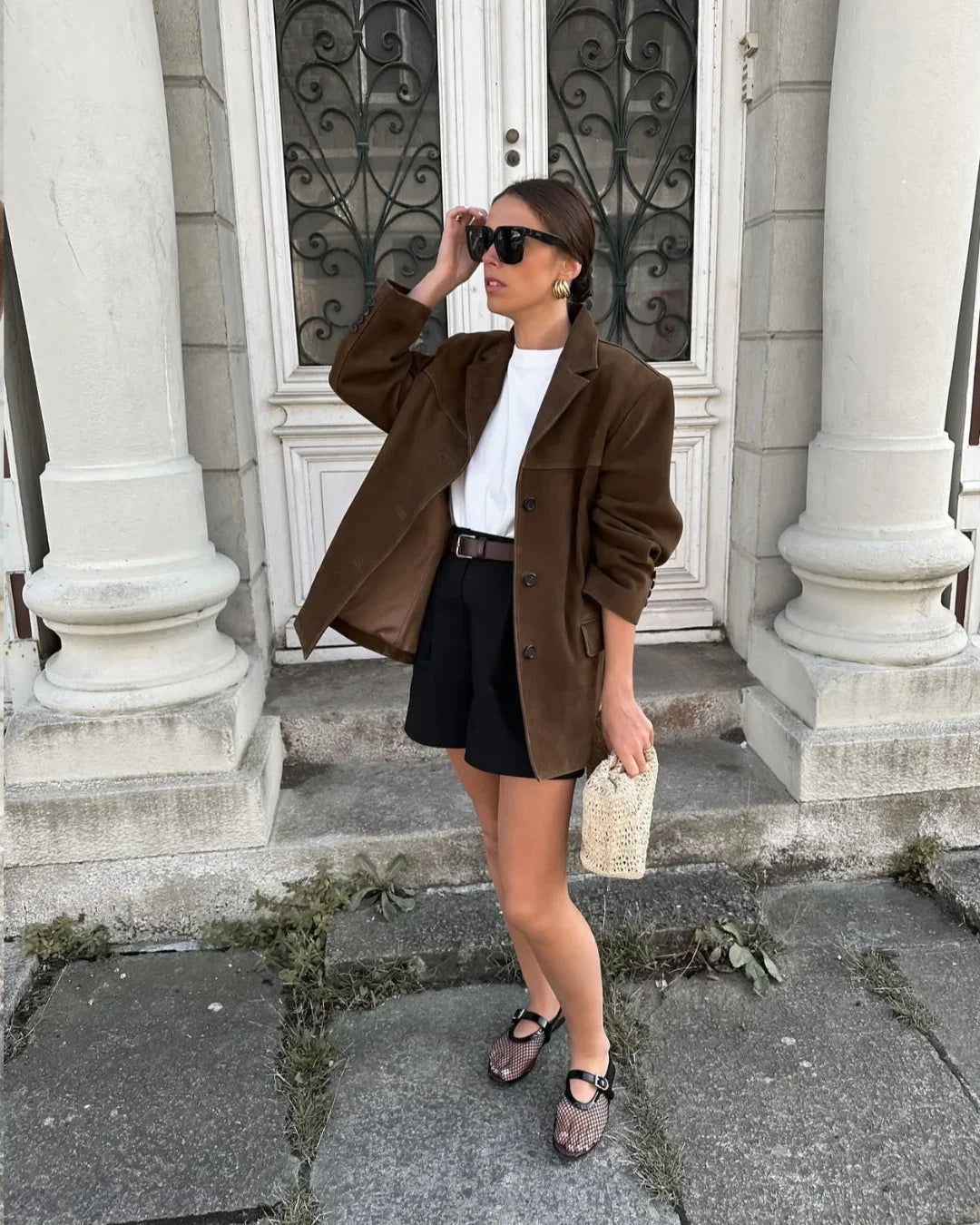 Women's Brown Suede Blazer with Pockets