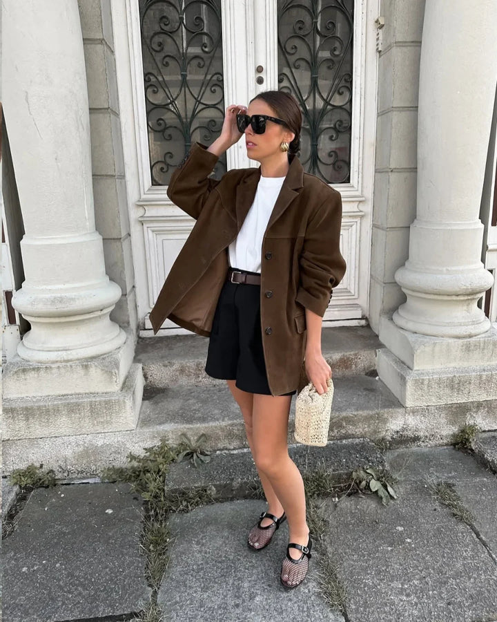 Women's Brown Suede Blazer with Pockets