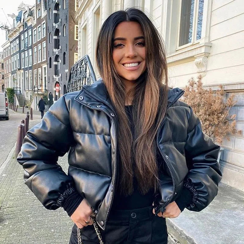 Women's Winter Puffer Coat with Hood and Zipper
