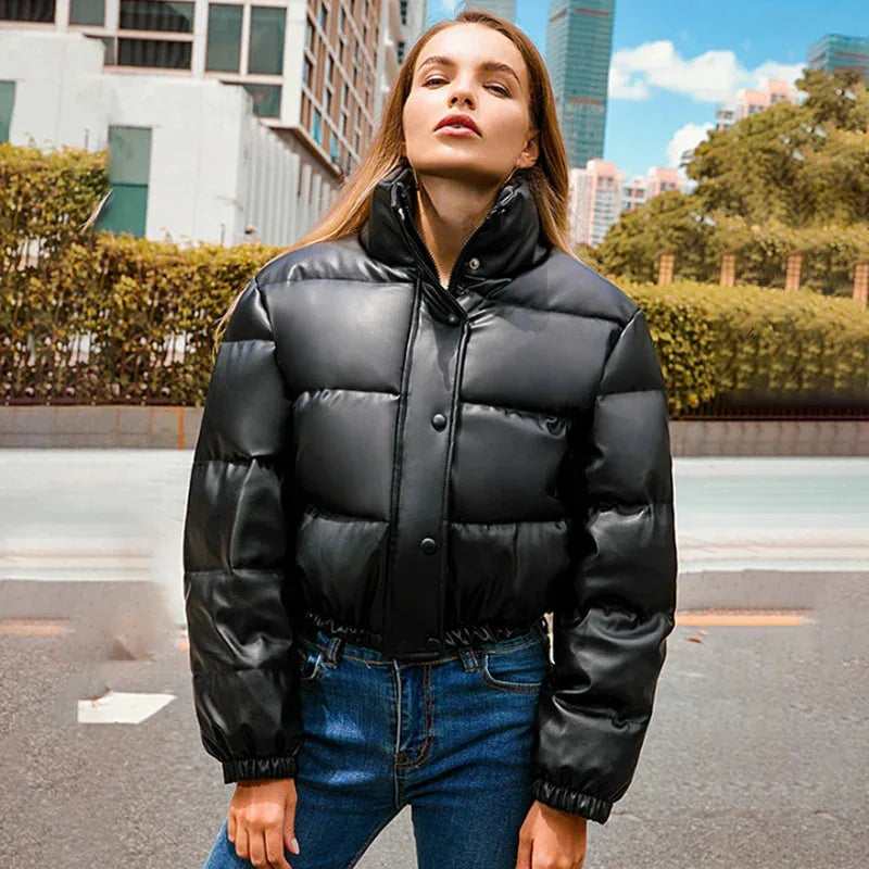 Women's Winter Puffer Coat with Hood and Zipper