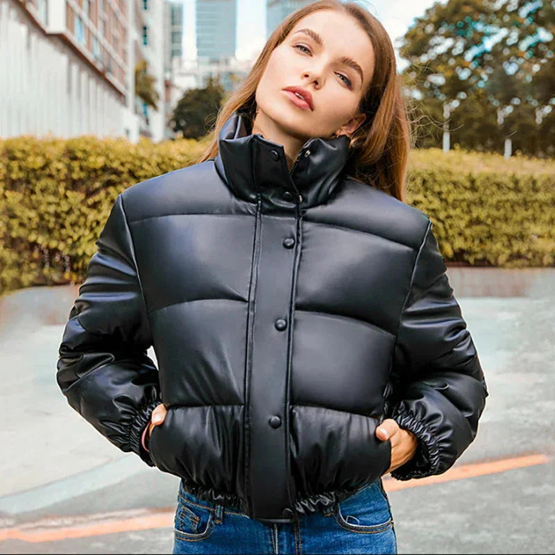 Women's Winter Puffer Coat with Hood and Zipper