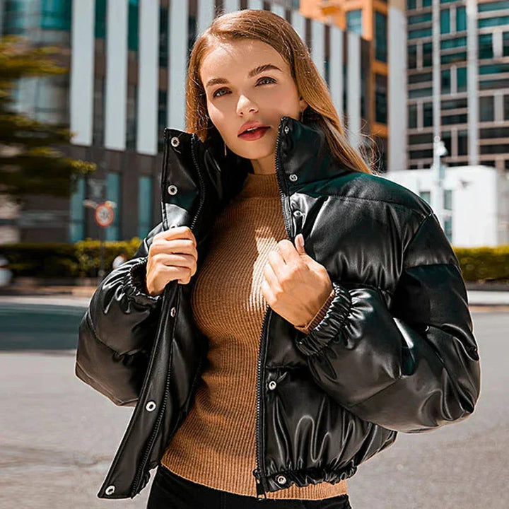 Women's Winter Puffer Coat with Hood and Zipper