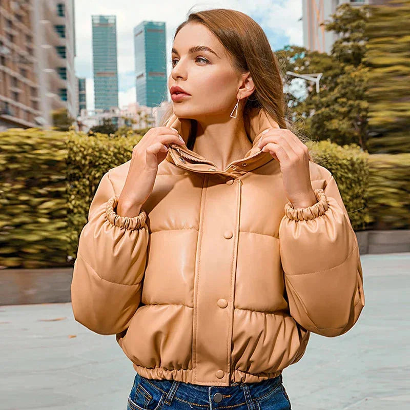 Women's Winter Puffer Coat with Hood and Zipper