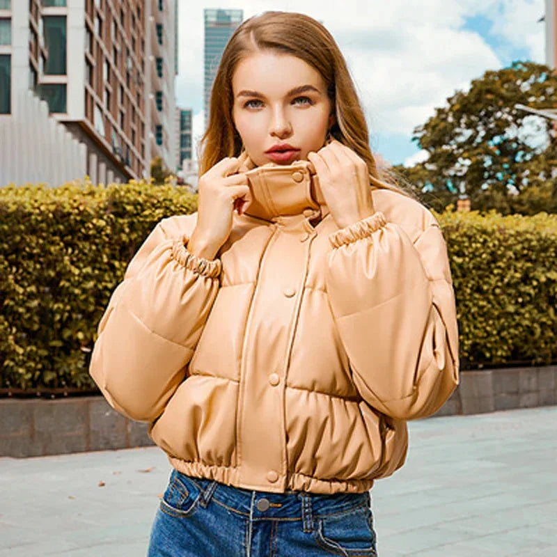 Women's Winter Puffer Coat with Hood and Zipper