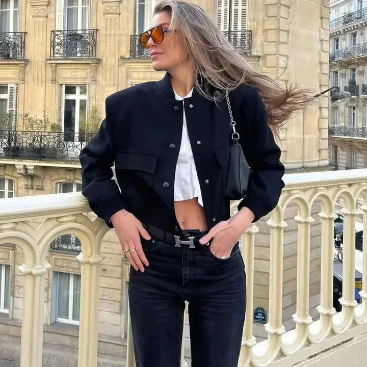 Women's bomber blazer with practical front pockets