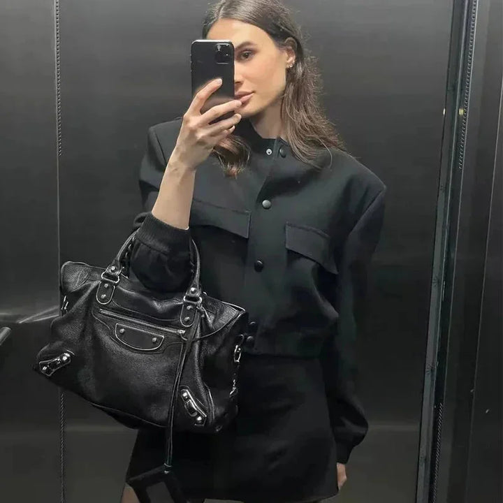 Women's bomber blazer with practical front pockets