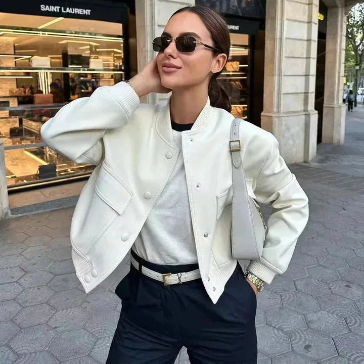 Women's bomber blazer with practical front pockets