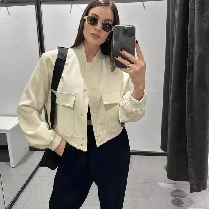 Women's bomber blazer with practical front pockets