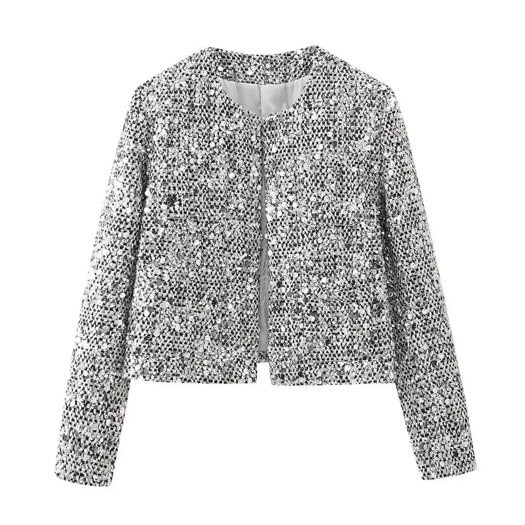 Bomber Blazer for women with silver sequins