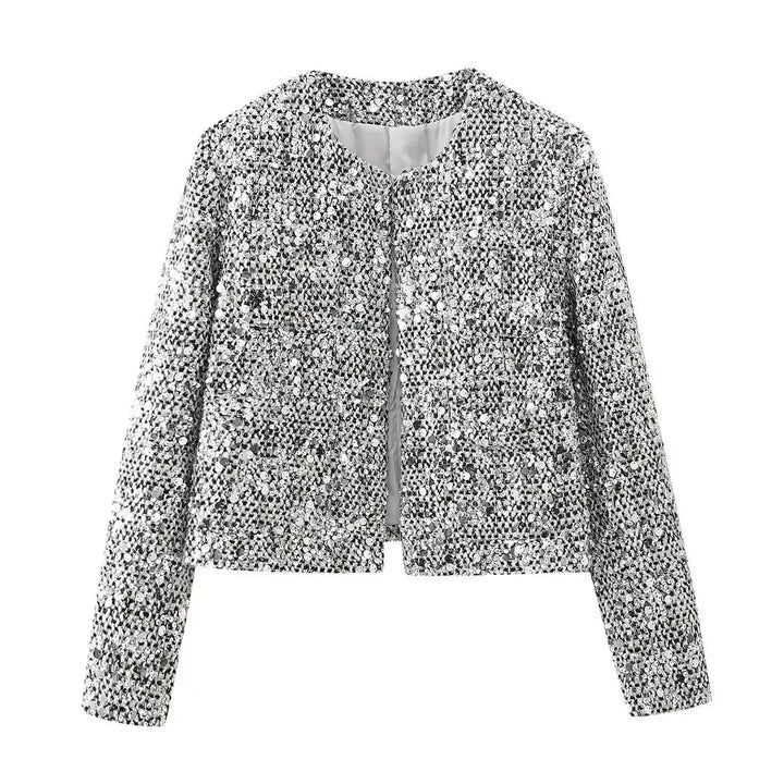 Bomber Blazer for women with silver sequins