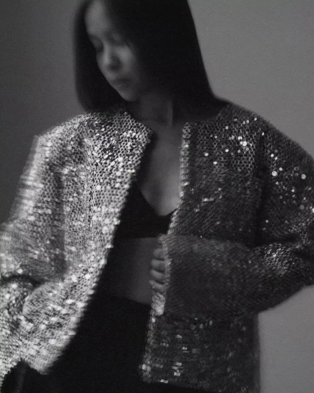 Bomber Blazer for women with silver sequins