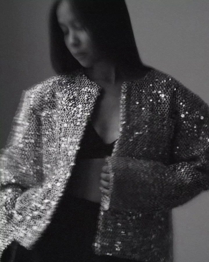 Bomber Blazer for women with silver sequins