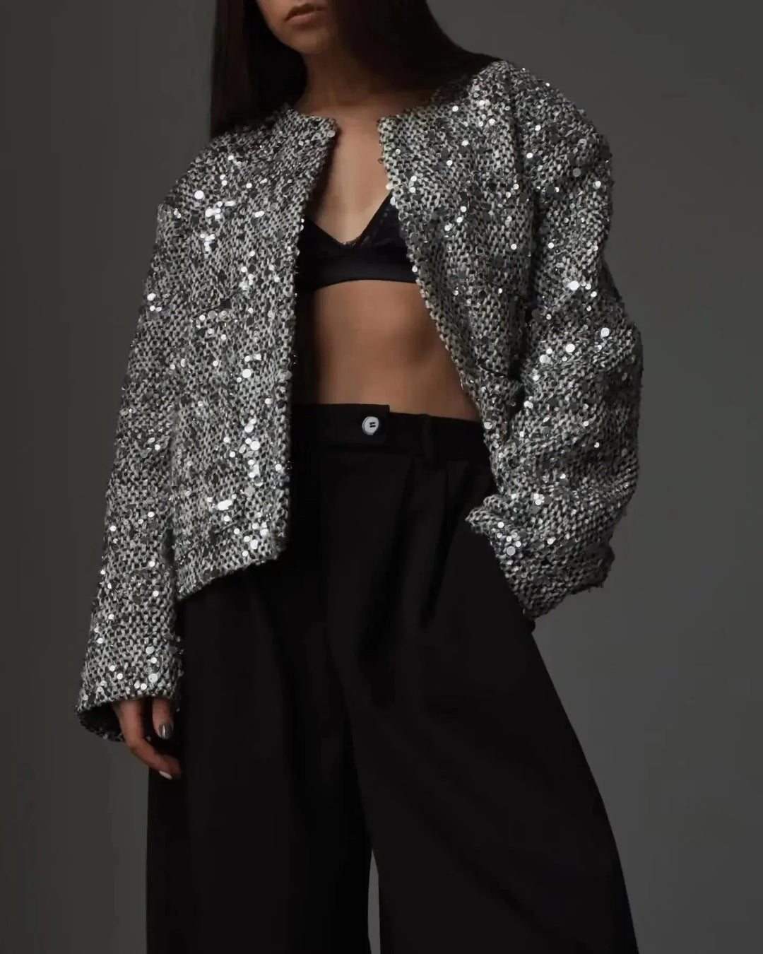 Bomber Blazer for women with silver sequins
