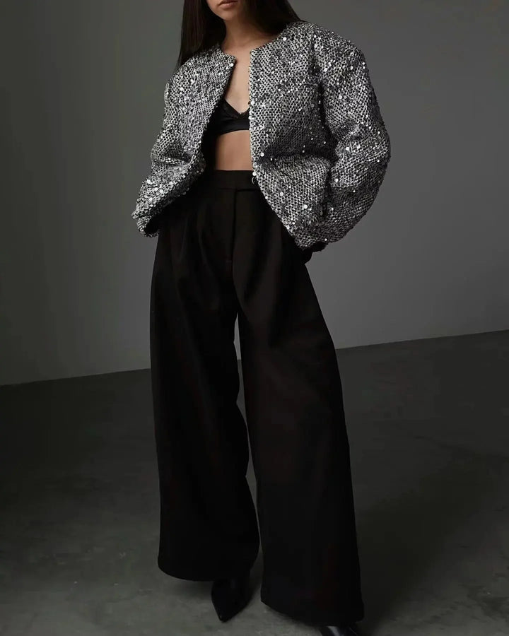 Bomber Blazer for women with silver sequins