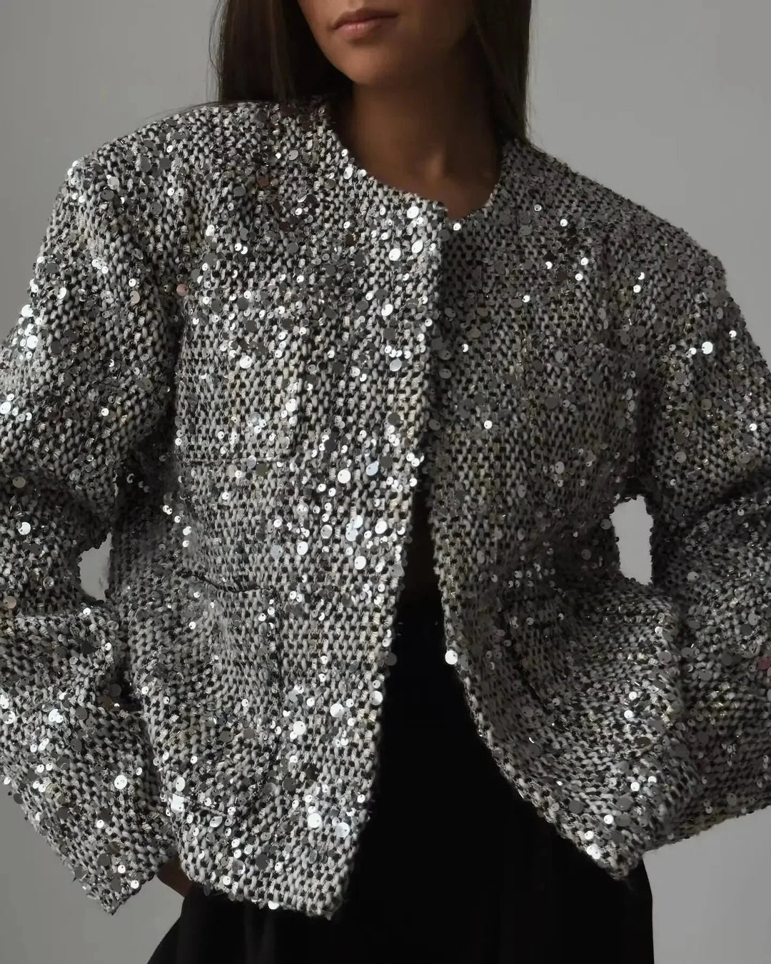 Bomber Blazer for women with silver sequins