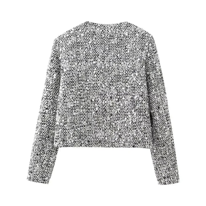 Bomber Blazer for women with silver sequins