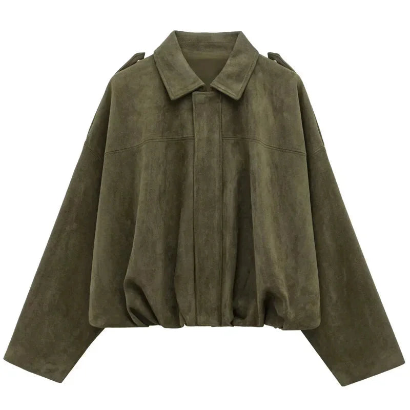 Oversized Women's Bomber Blazer with Zipper