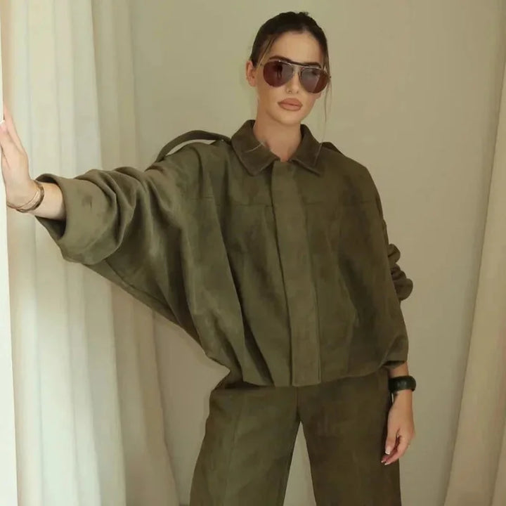 Oversized Women's Bomber Blazer with Zipper