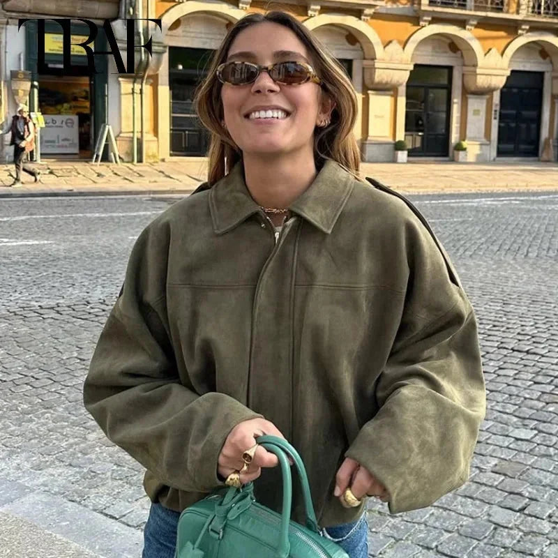 Oversized Women's Bomber Blazer with Zipper