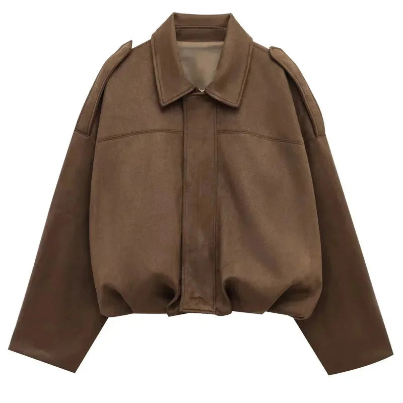 Oversized Women's Bomber Blazer with Zipper
