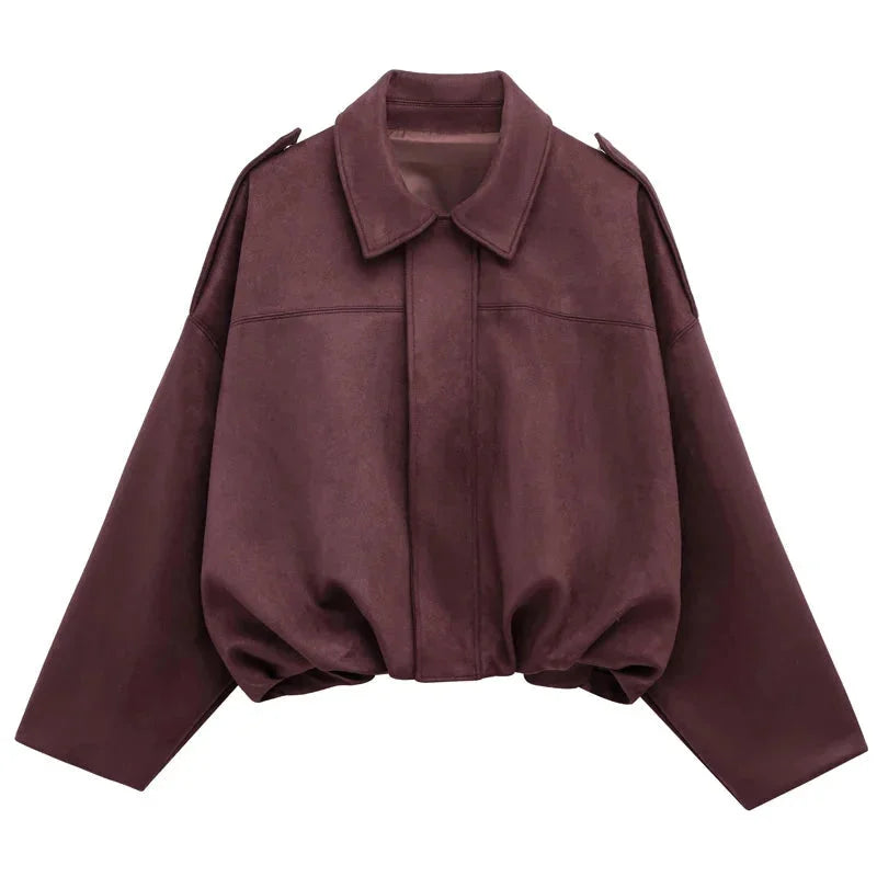 Oversized Women's Bomber Blazer with Zipper