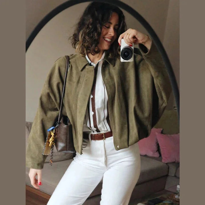 Oversized Women's Bomber Blazer with Zipper