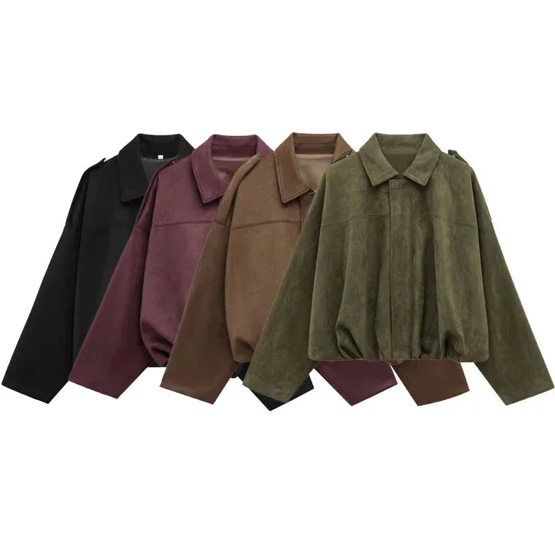 Oversized Women's Bomber Blazer with Zipper