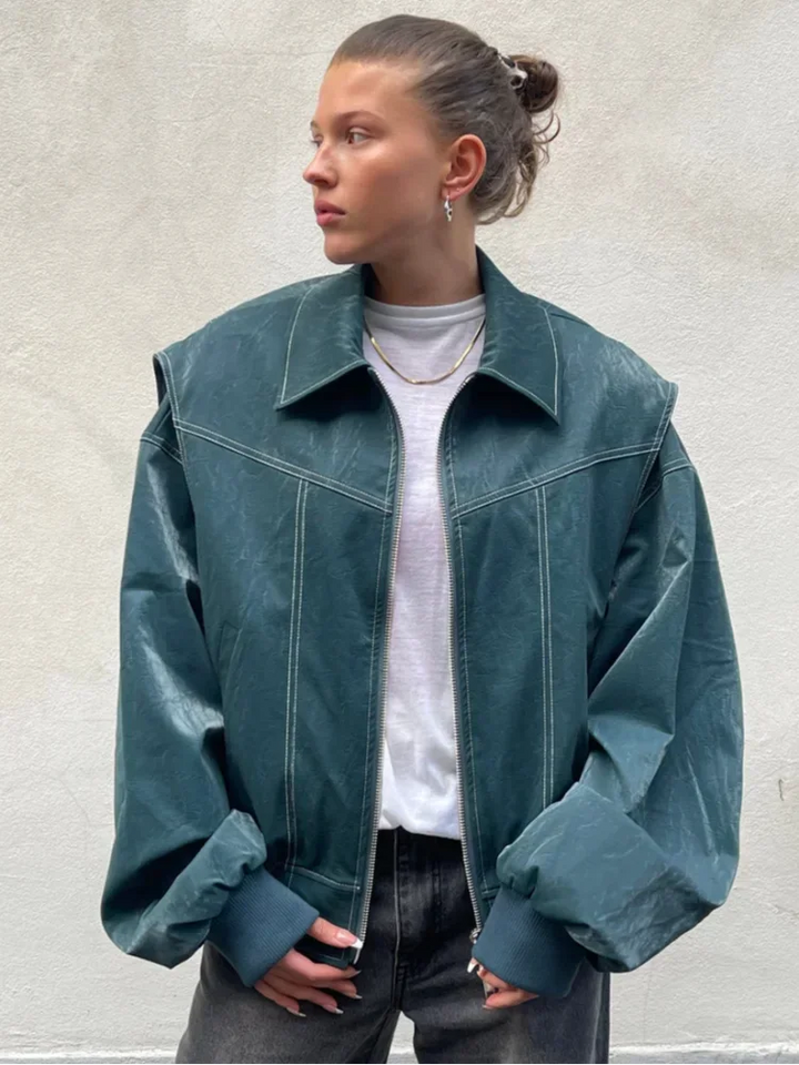 Oversized bomber blazer for women with zipper
