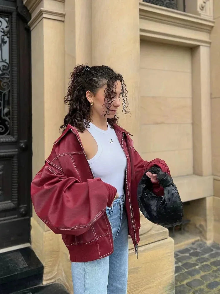 Oversized bomber blazer for women with zipper