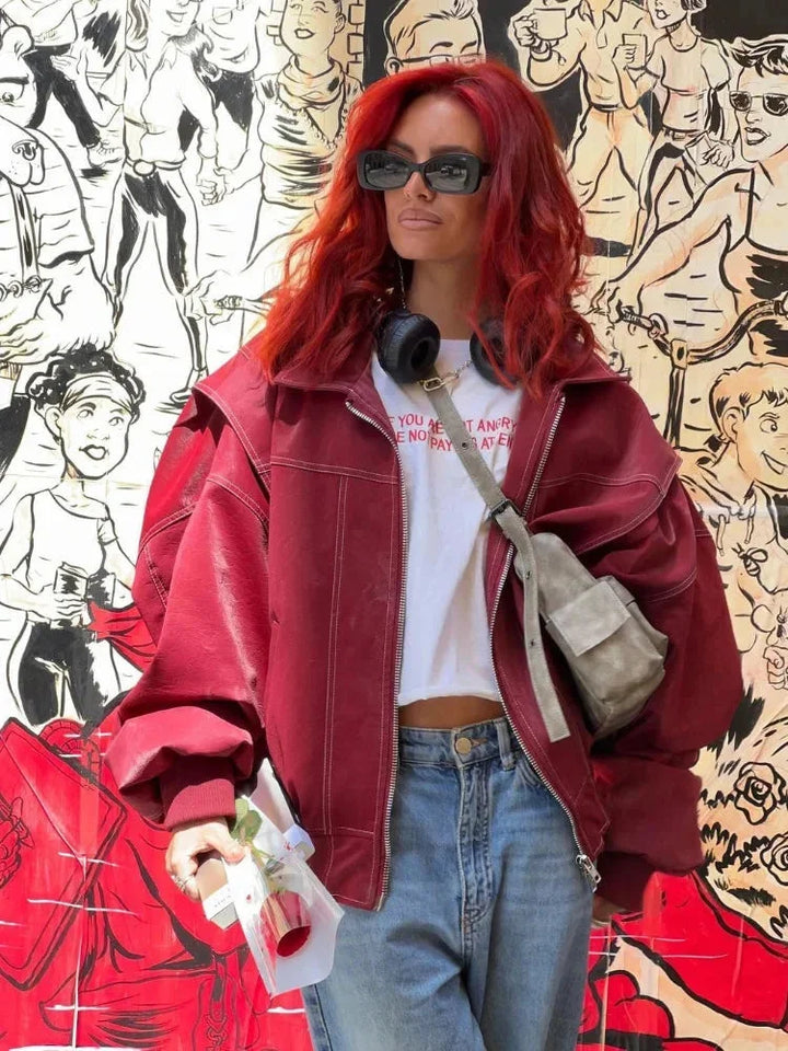 Oversized bomber blazer for women with zipper