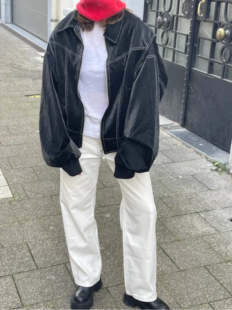 Oversized bomber blazer for women with zipper