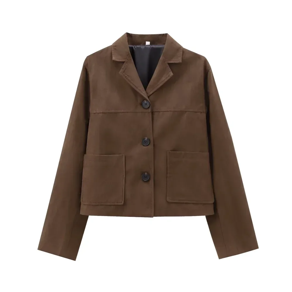 Elegant short brown suede women's blazer