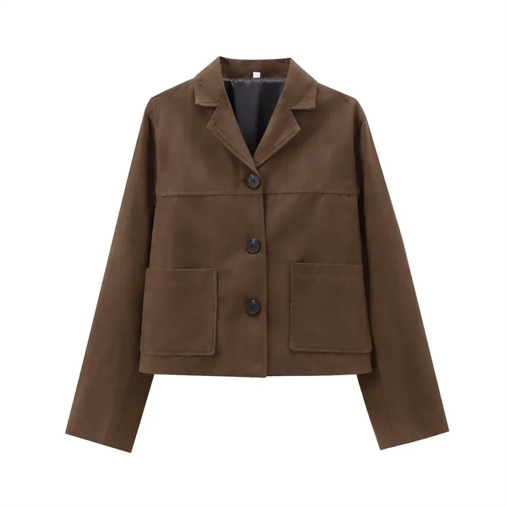 Elegant short brown suede women's blazer