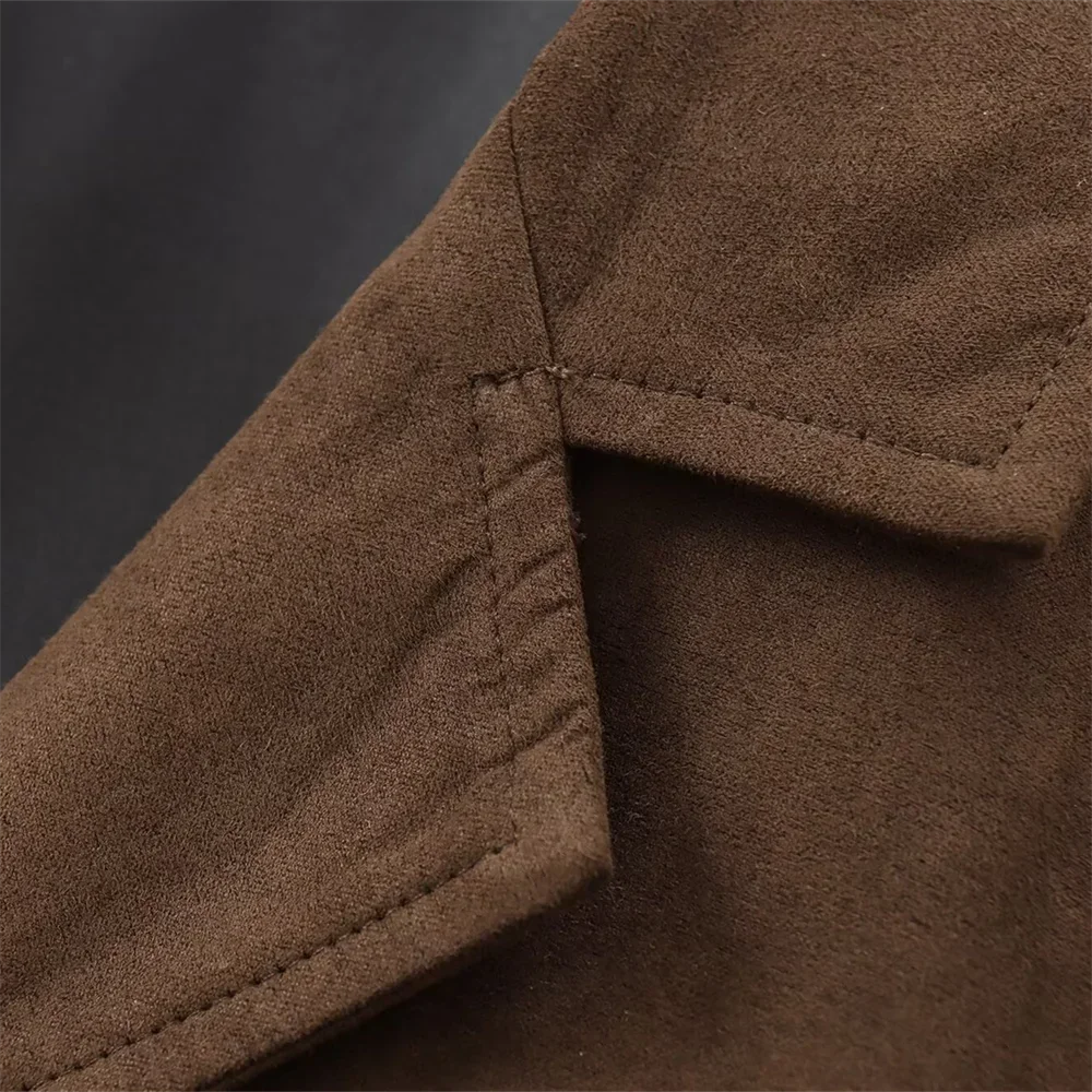 Elegant short brown suede women's blazer