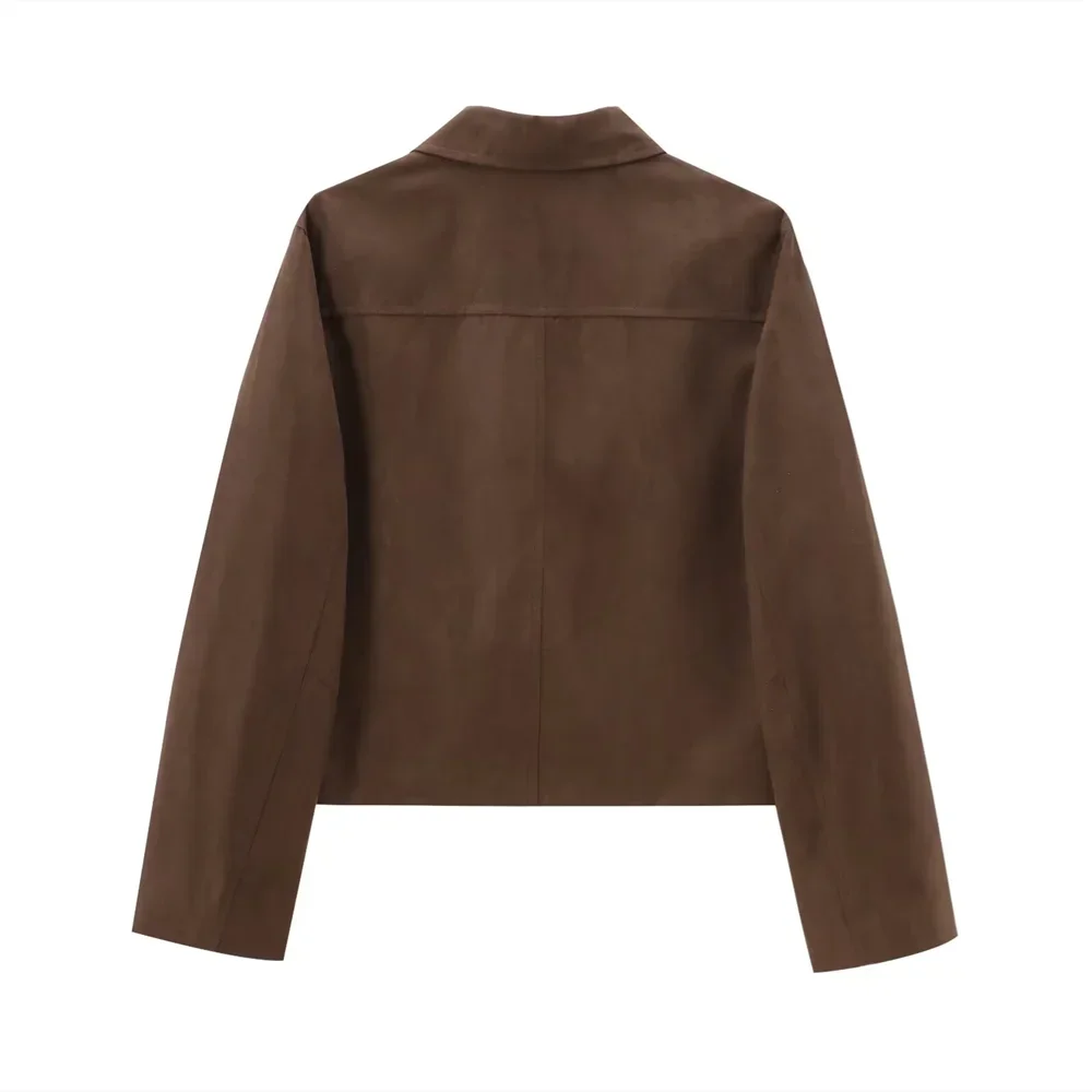 Elegant short brown suede women's blazer