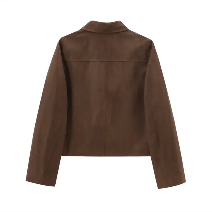 Elegant short brown suede women's blazer