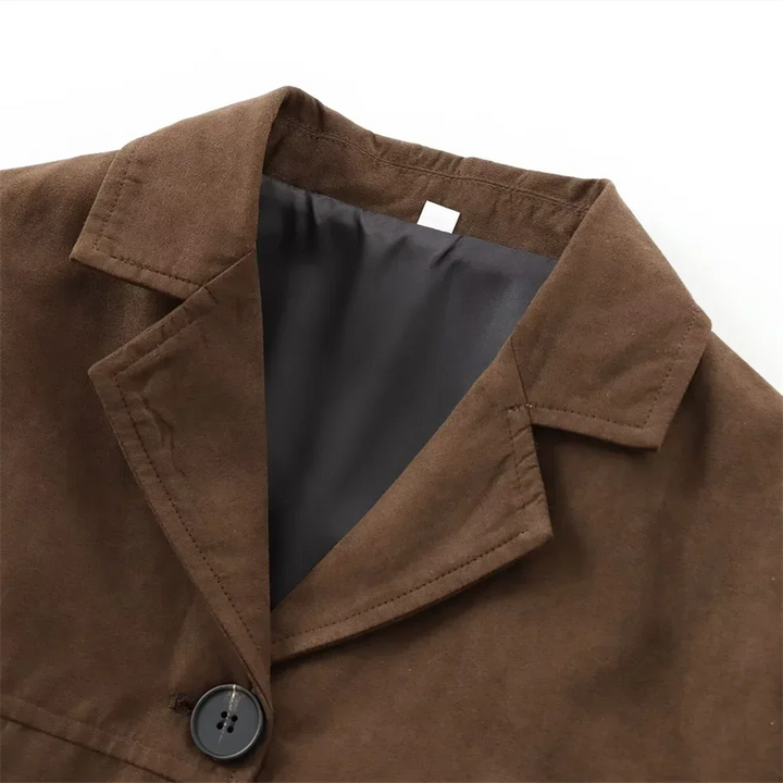 Elegant short brown suede women's blazer