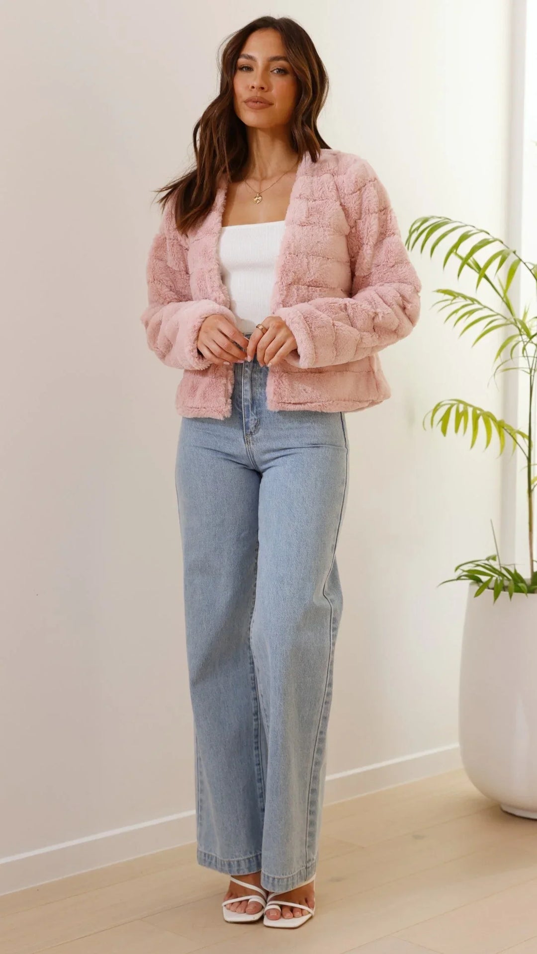 Women's Short Faux-Fur Blazer with Open Collar