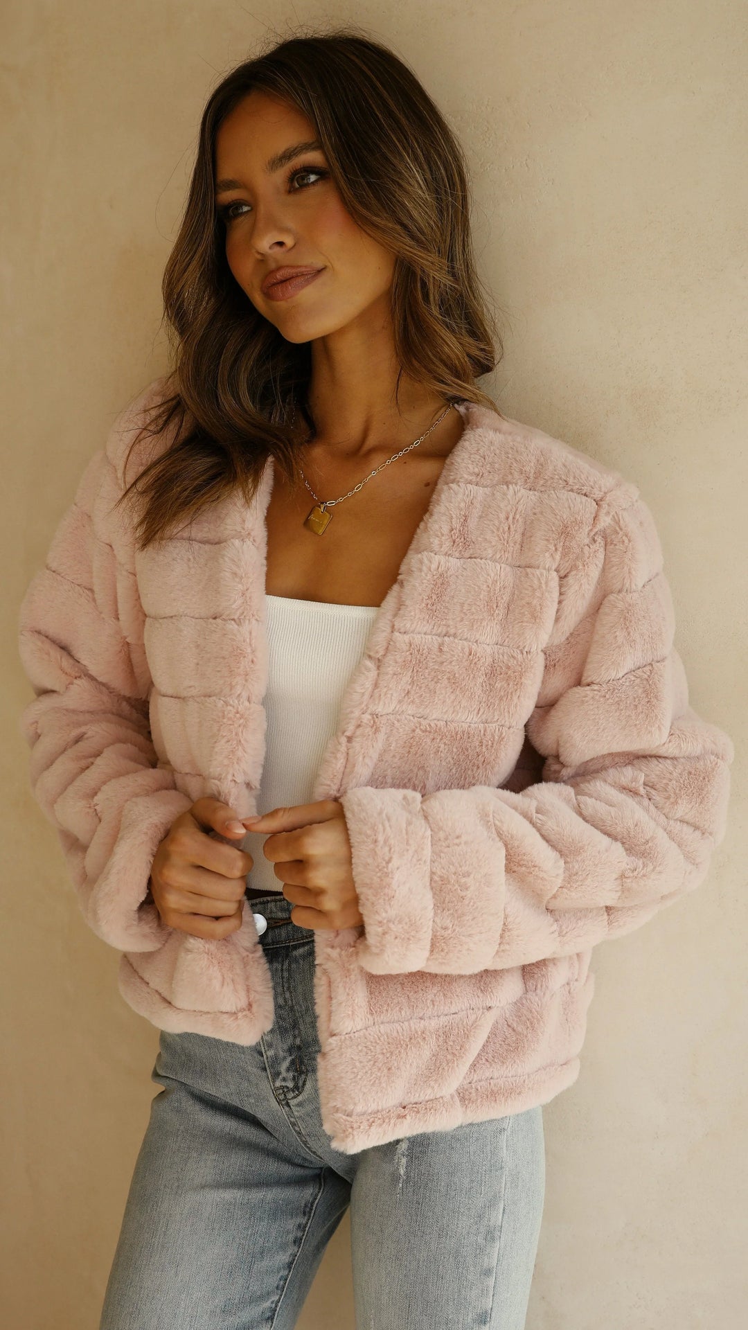 Women's Short Faux-Fur Blazer with Open Collar