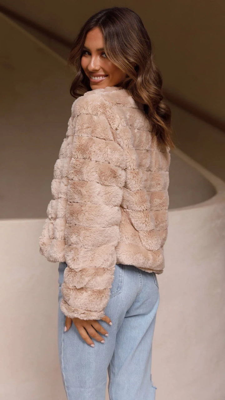 Women's Short Faux-Fur Blazer with Open Collar
