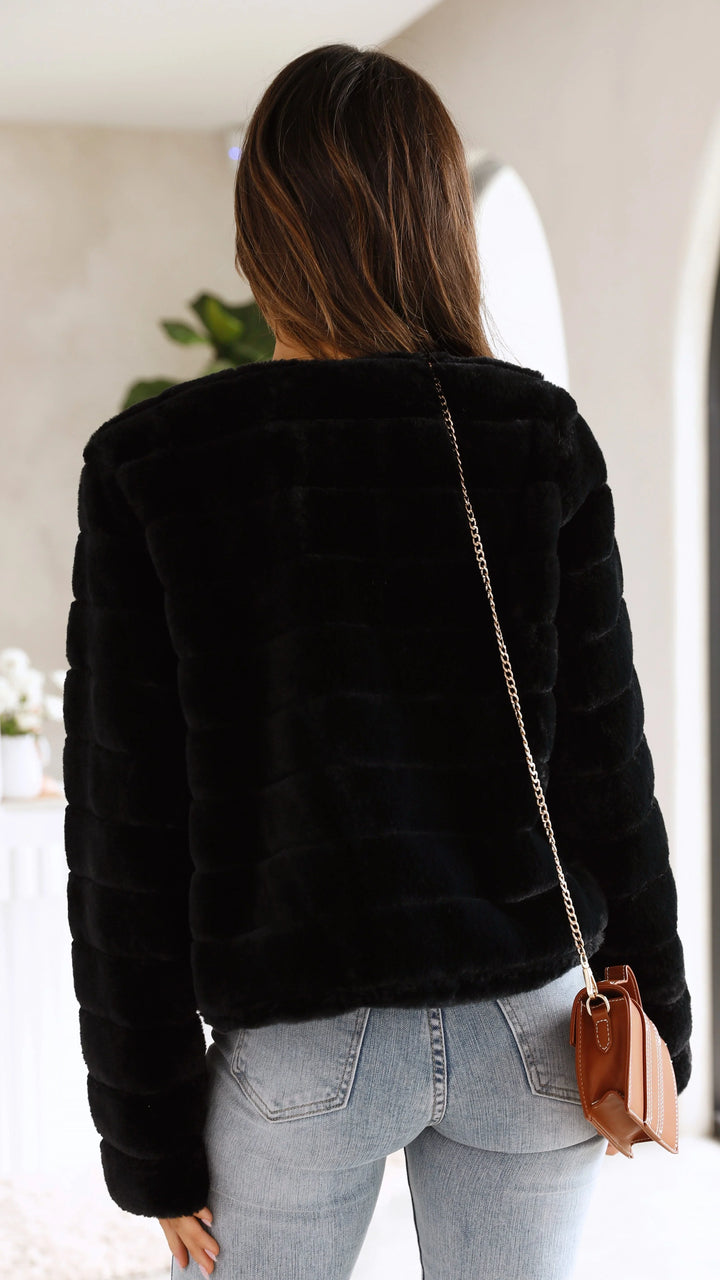 Women's Short Faux-Fur Blazer with Open Collar