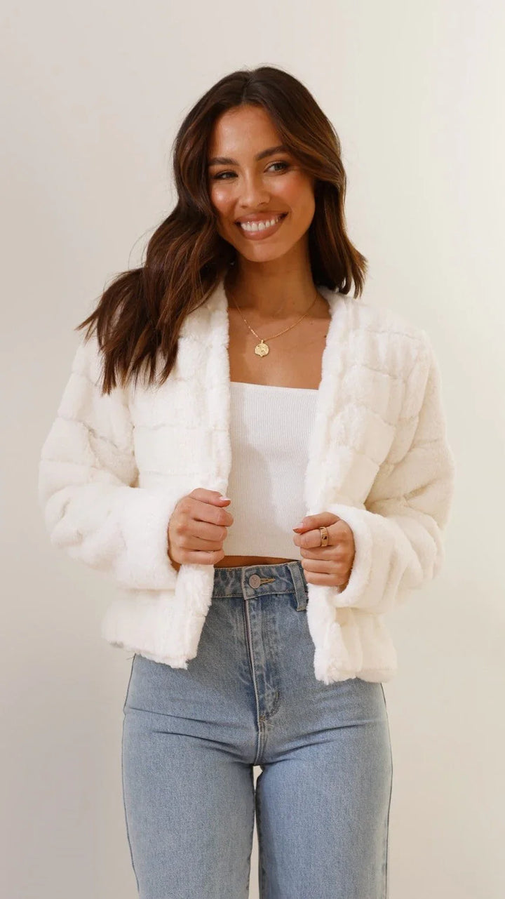 Women's Short Faux-Fur Blazer with Open Collar